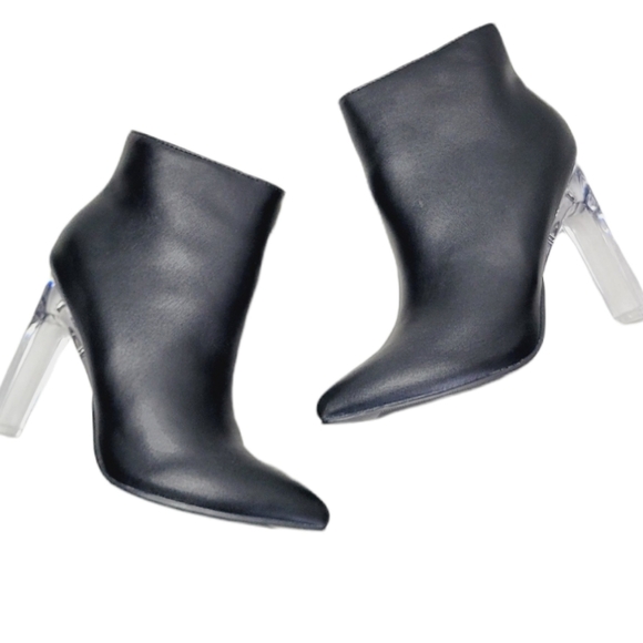 Fashion Nova Pointed Toe Clear Heeled Black Booties sz 6 - Picture 5 of 6